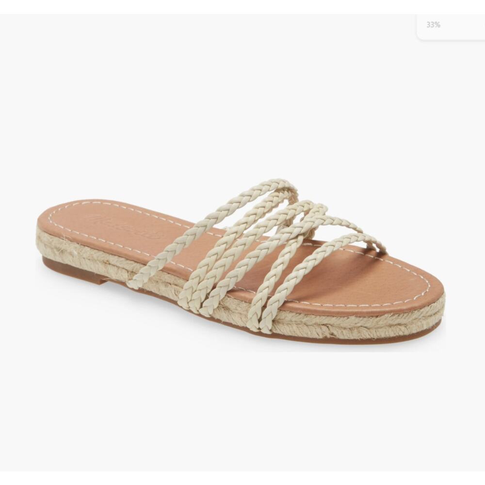 Madewell The Kathryn Espadrille Slide Sandals Braided Leather White Womens US 11